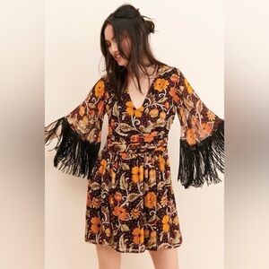 Verb by Pallavi Floral Fringed Mini Dress
